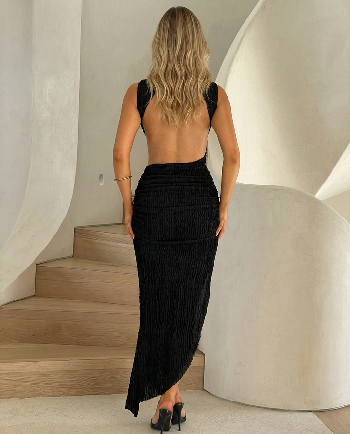 Jocelyn | Midi Dress with High Neck and Ruched Bodycon Fit