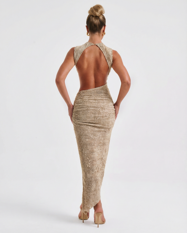 Jocelyn | Midi Dress with High Neck and Ruched Bodycon Fit