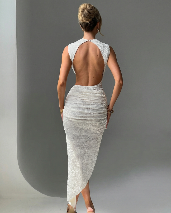 Jocelyn | Midi Dress with High Neck and Ruched Bodycon Fit