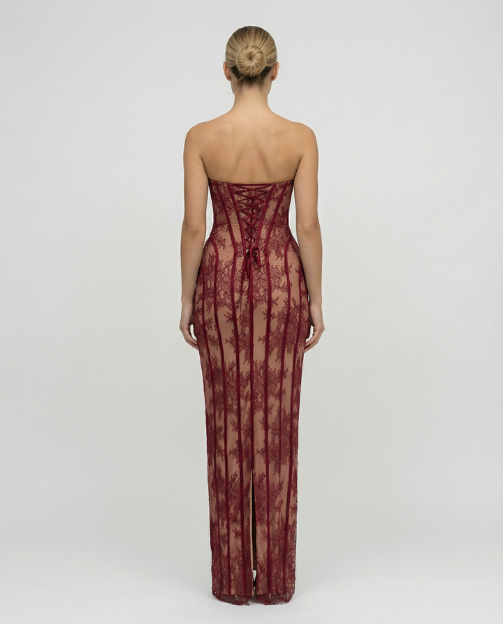 Catherine | Maxi Dress with Sheer Lace Corset and Lace-Up Back