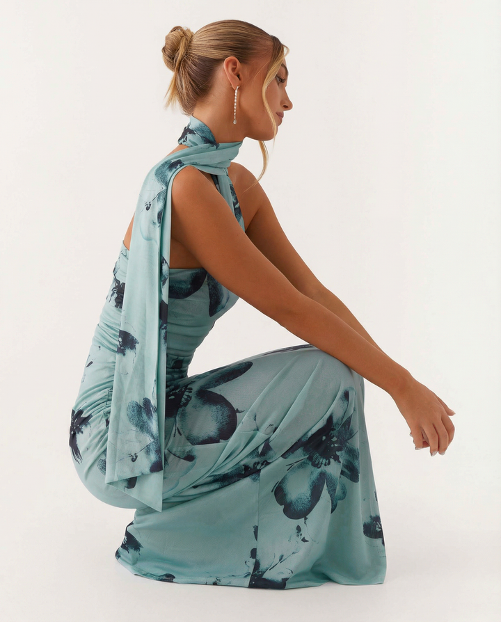 Lindsay | Maxi Dress with One-Shoulder Scarf Neckline