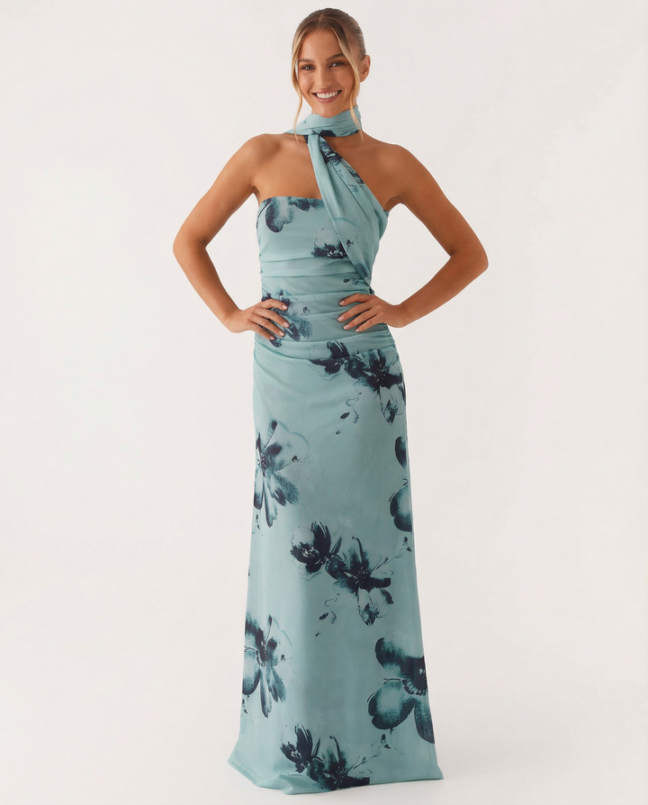 Lindsay | Maxi Dress with One-Shoulder Scarf Neckline