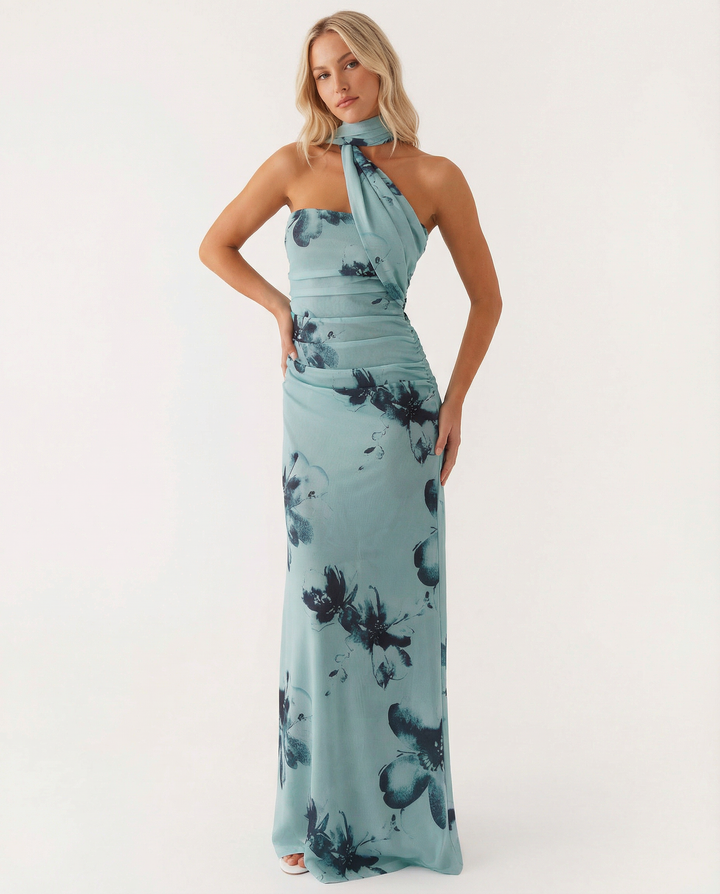 Lindsay | Maxi Dress with One-Shoulder Scarf Neckline