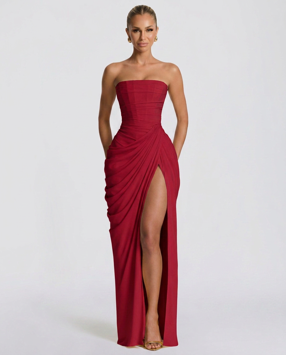 Odette | Strapless Gathered Corset Maxi Dress