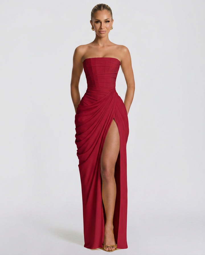 Odette | Strapless Gathered Corset Maxi Dress