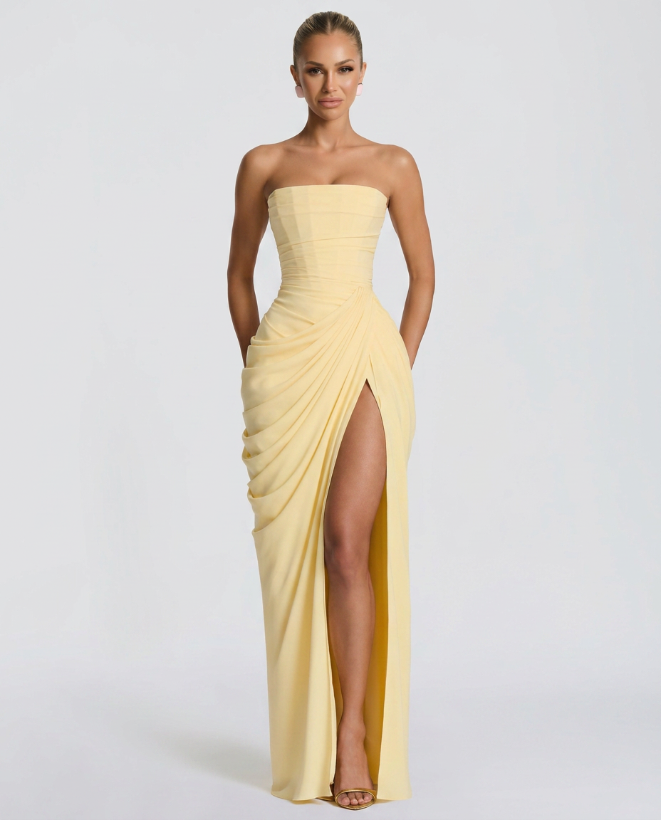 Odette | Strapless Gathered Corset Maxi Dress
