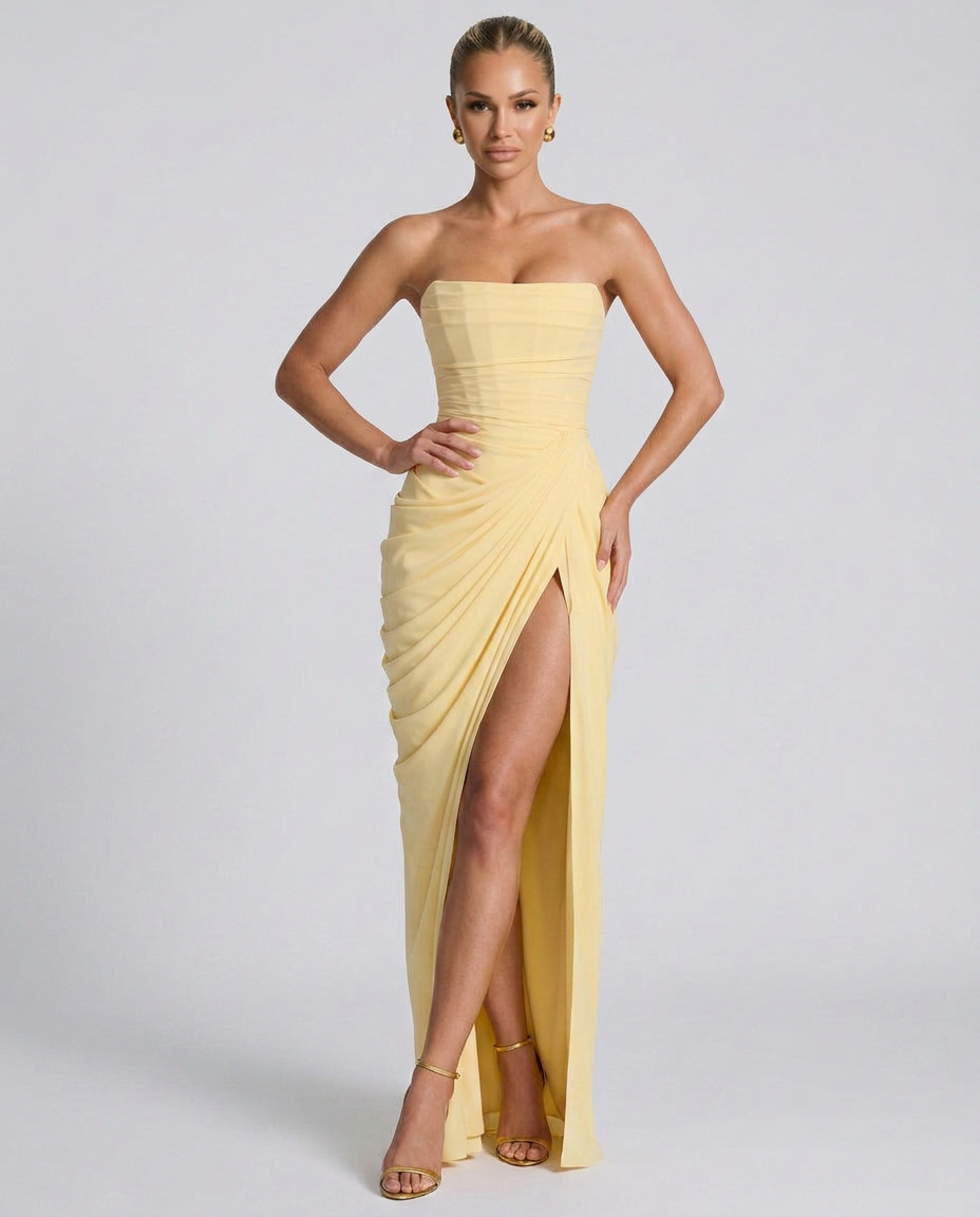 Odette | Strapless Gathered Corset Maxi Dress