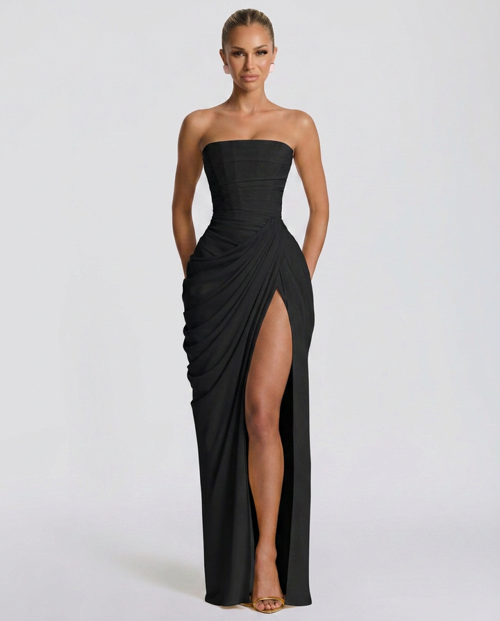 Odette | Strapless Gathered Corset Maxi Dress