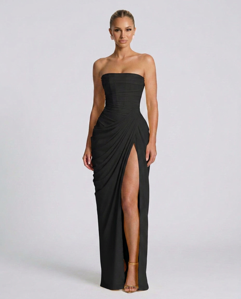 Odette | Strapless Gathered Corset Maxi Dress
