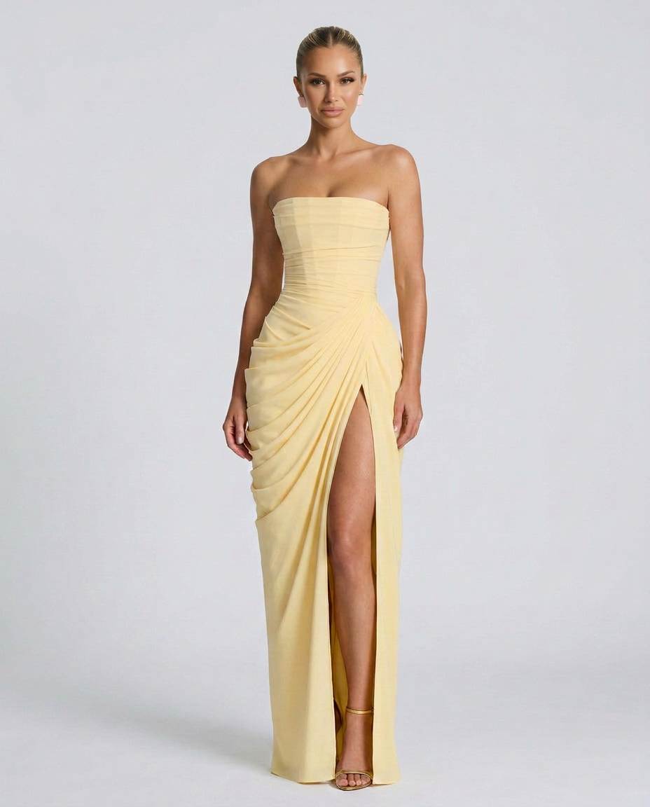 Odette | Strapless Gathered Corset Maxi Dress