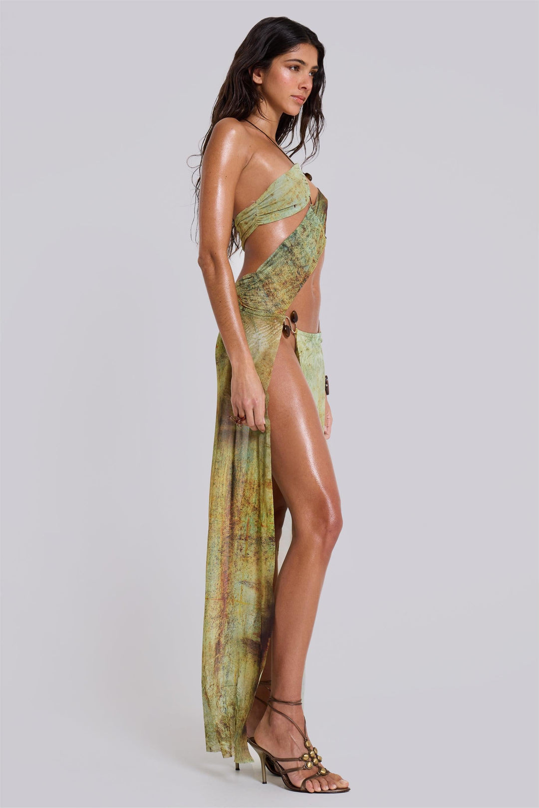 Nalène | Mesh Cut-Out Halter Neck Midi Dress