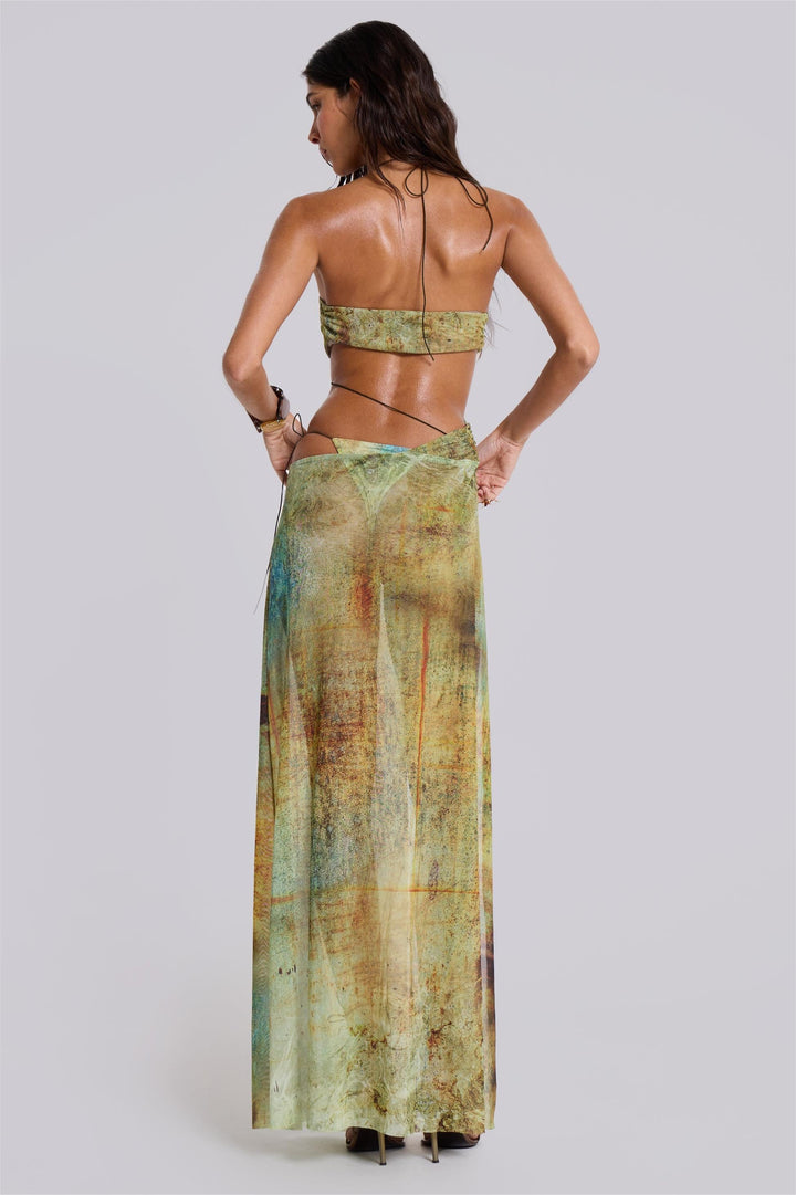 Nalène | Mesh Cut-Out Halter Neck Midi Dress