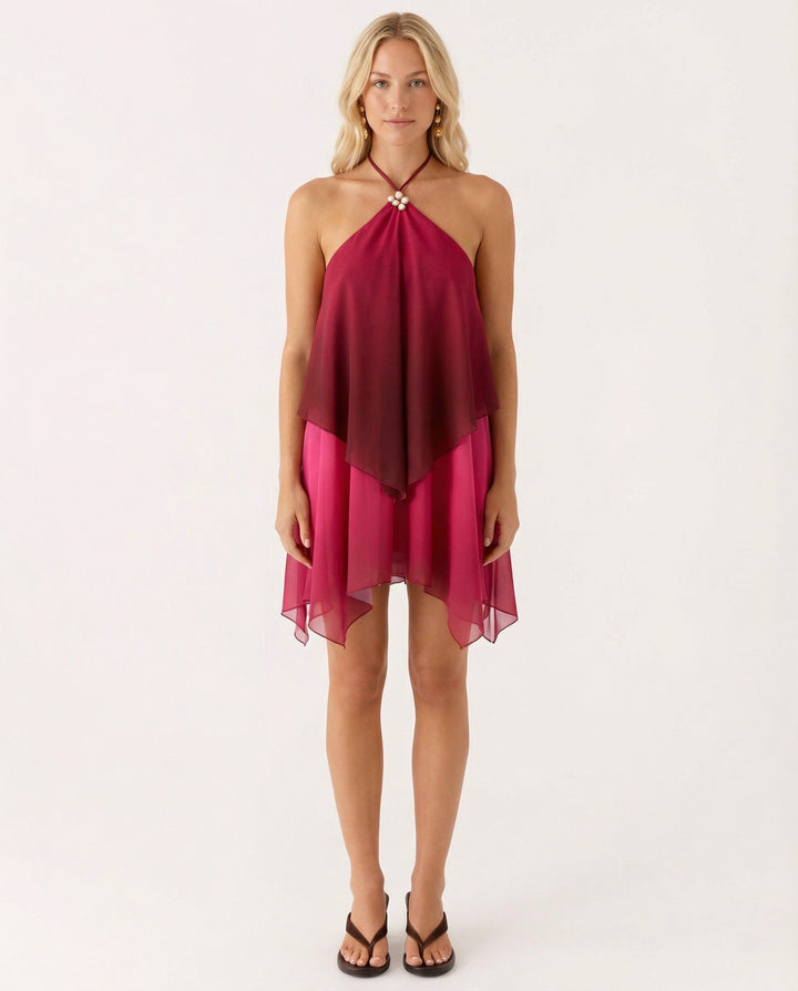Cassandra | Halter Neck Layered Mini Dress