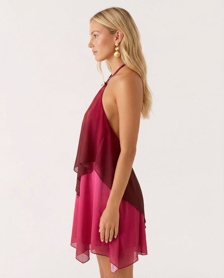 Cassandra | Halter Neck Layered Mini Dress