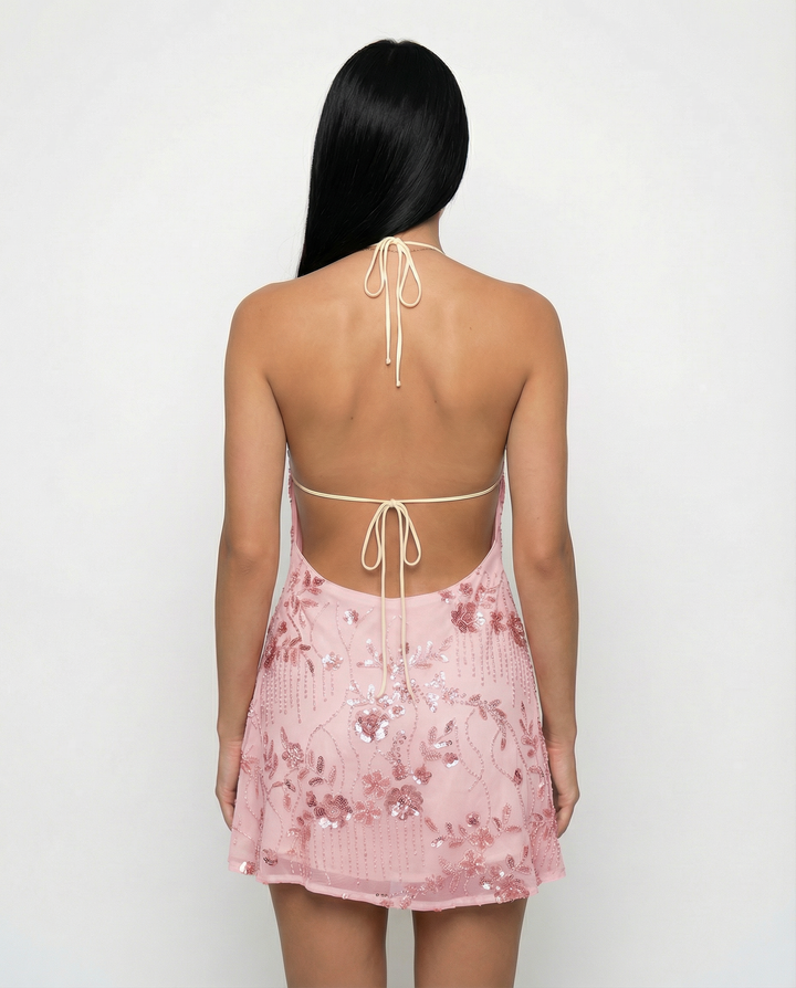 Katy | Mini Dress with Floral Beaded Design