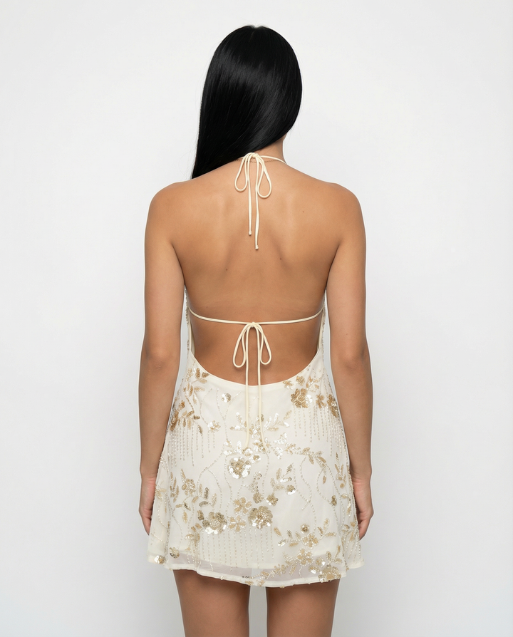 Katy | Mini Dress with Floral Beaded Design