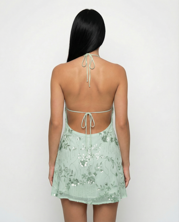 Katy | Mini Dress with Floral Beaded Design