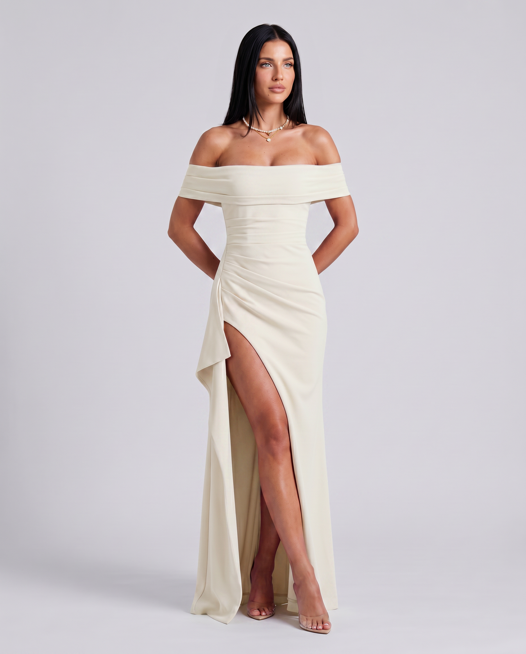 Miriam | Maxi Dress with Off Shoulder and High Slit