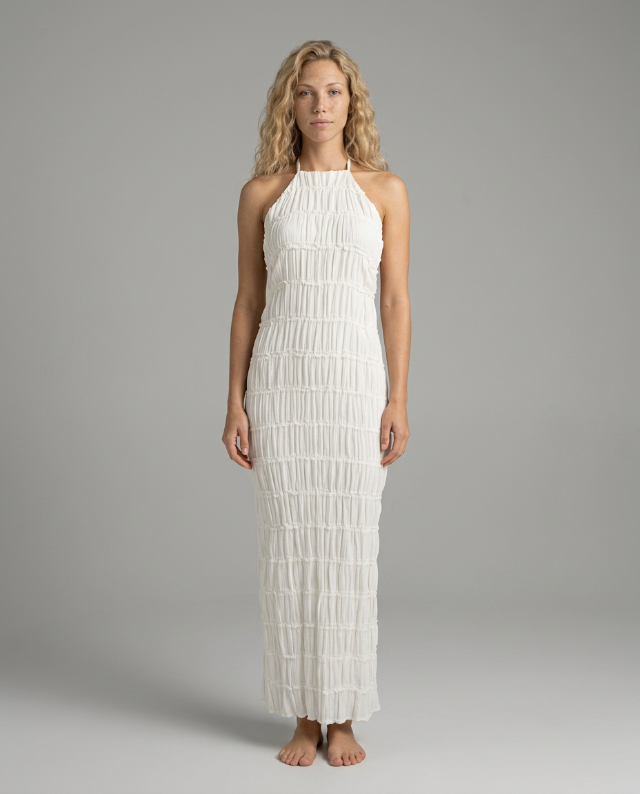 Mattie | Halter Neckline Ruched Bodycon Maxi Dress