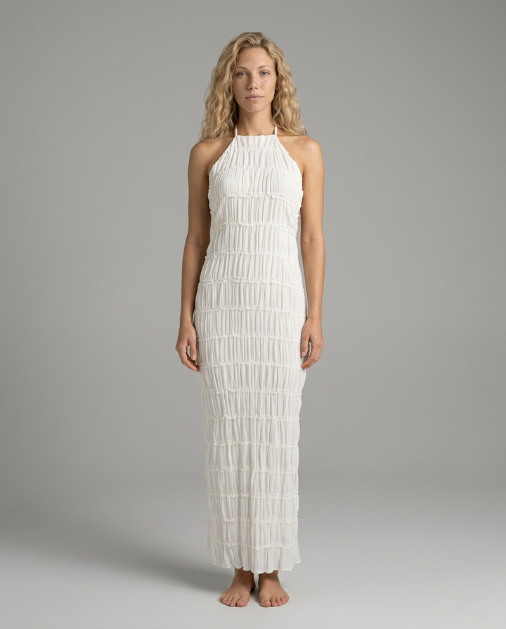 Mattie | Halter Neckline Ruched Bodycon Maxi Dress