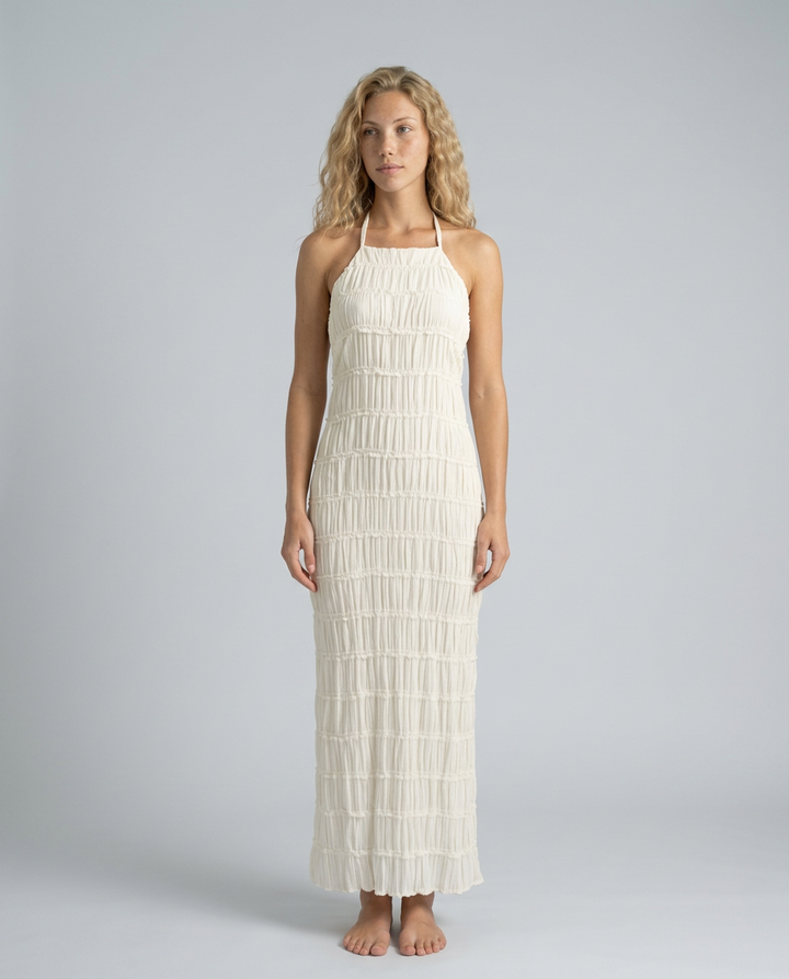 Mattie | Halter Neckline Ruched Bodycon Maxi Dress