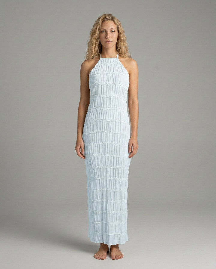 Mattie | Halter Neckline Ruched Bodycon Maxi Dress