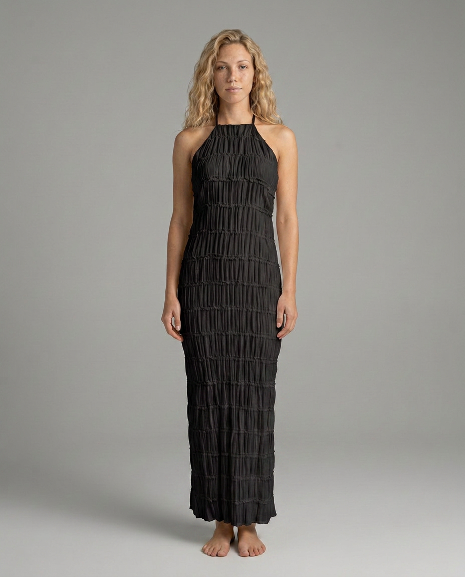 Mattie | Halter Neckline Ruched Bodycon Maxi Dress