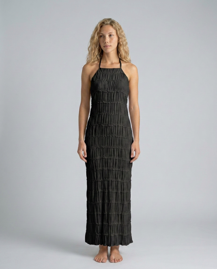 Mattie | Halter Neckline Ruched Bodycon Maxi Dress