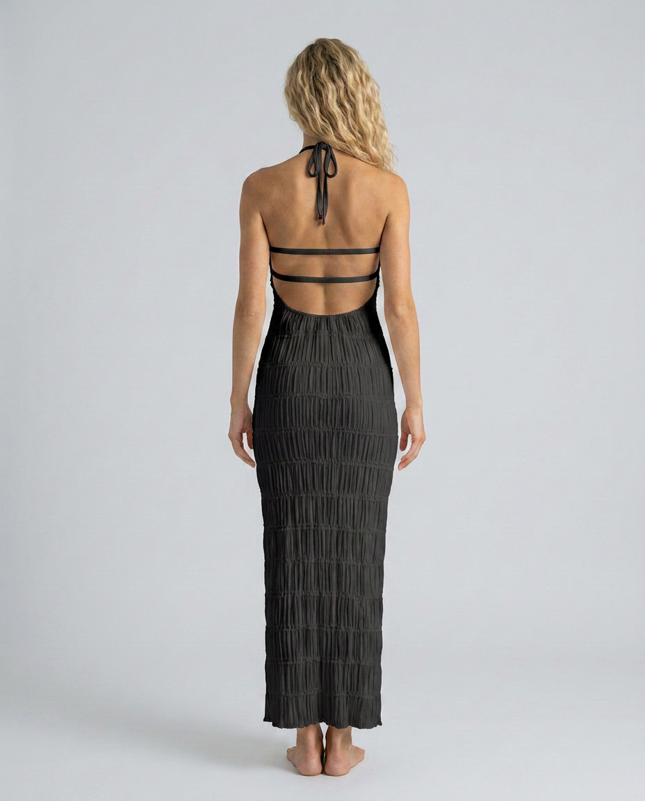 Mattie | Halter Neckline Ruched Bodycon Maxi Dress