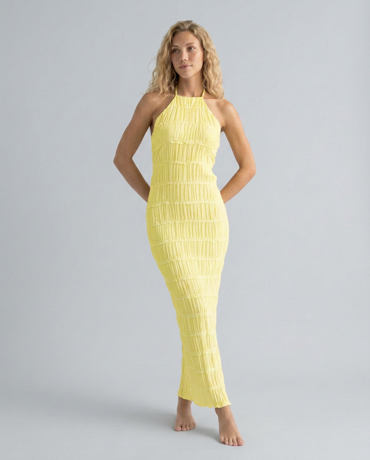 Mattie | Halter Neckline Ruched Bodycon Maxi Dress