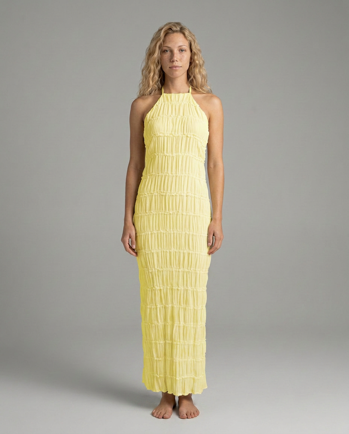Mattie | Halter Neckline Ruched Bodycon Maxi Dress