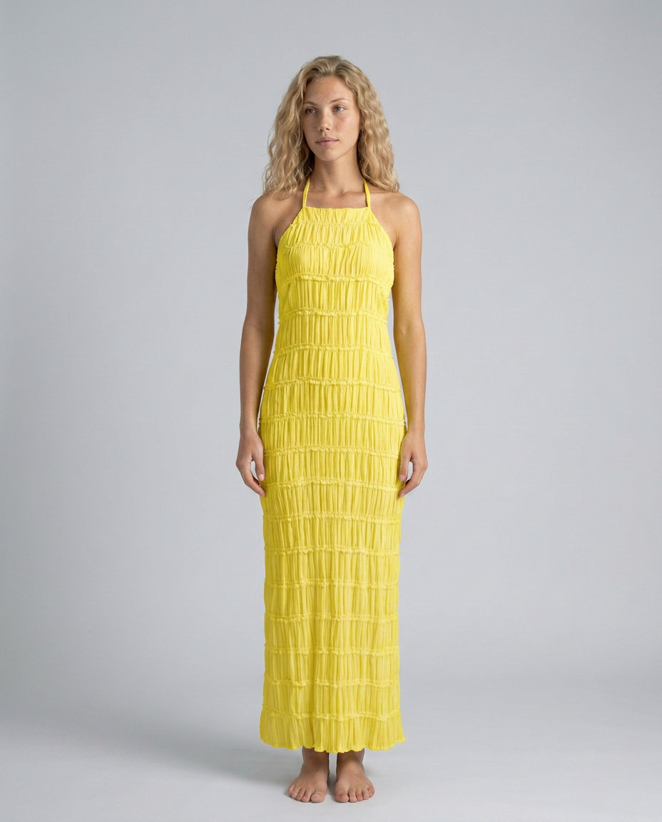 Mattie | Halter Neckline Ruched Bodycon Maxi Dress