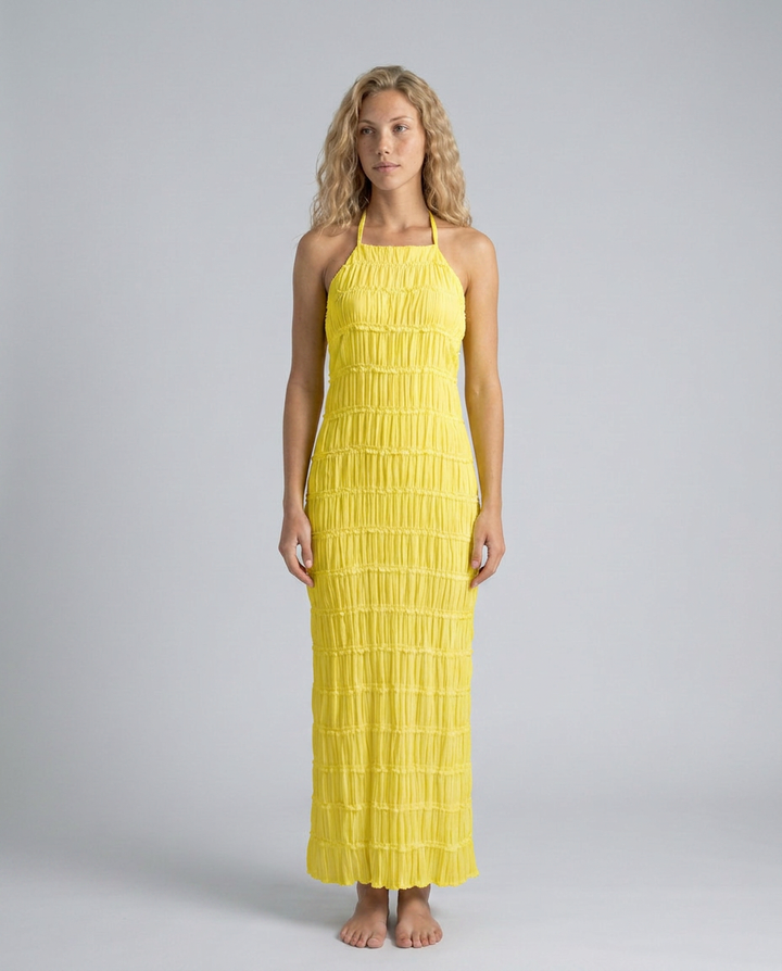 Mattie | Halter Neckline Ruched Bodycon Maxi Dress