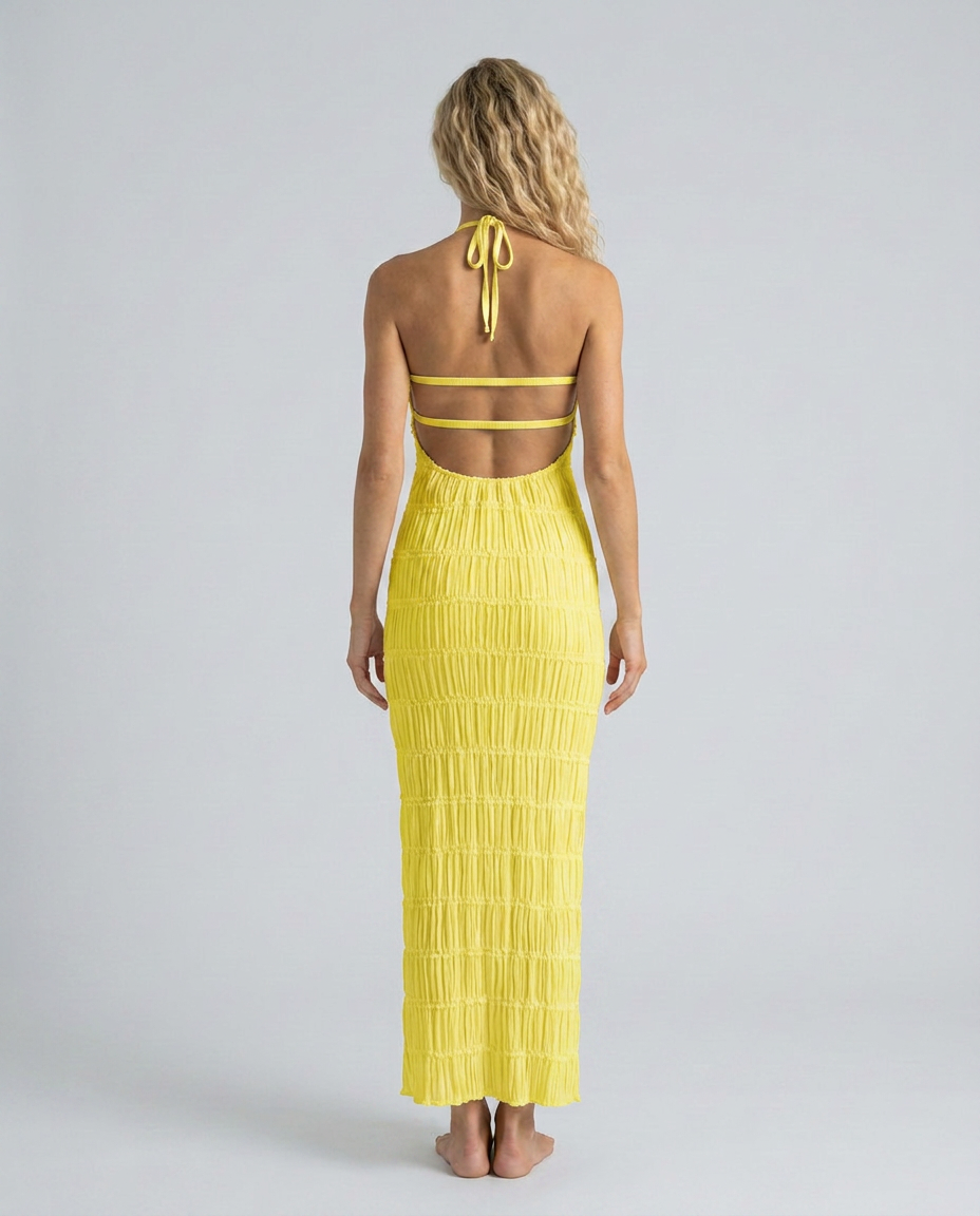 Mattie | Halter Neckline Ruched Bodycon Maxi Dress