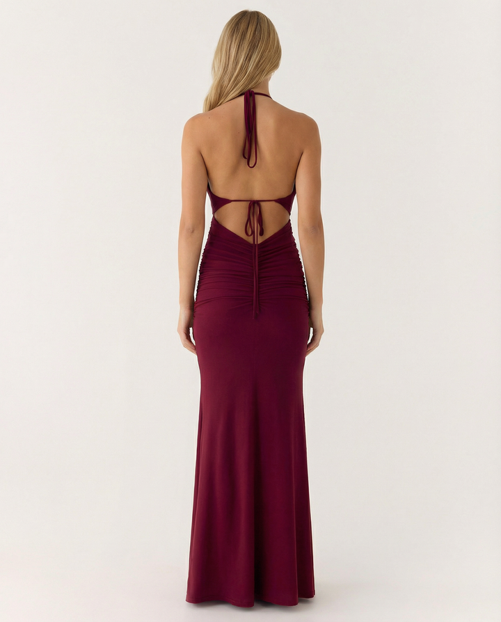 Lynette | Maxi Dress with Halter Neck and Ruched Waist