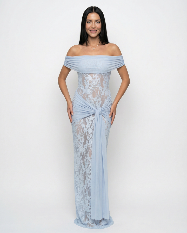 Krystal | Maxi Dress with Lace Panel and Twist Knot Detail