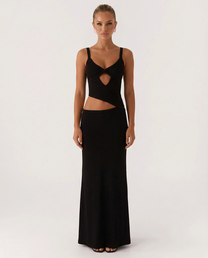 Erica | Bodycon Maxi Dress with Ruched Cut-Out Detail