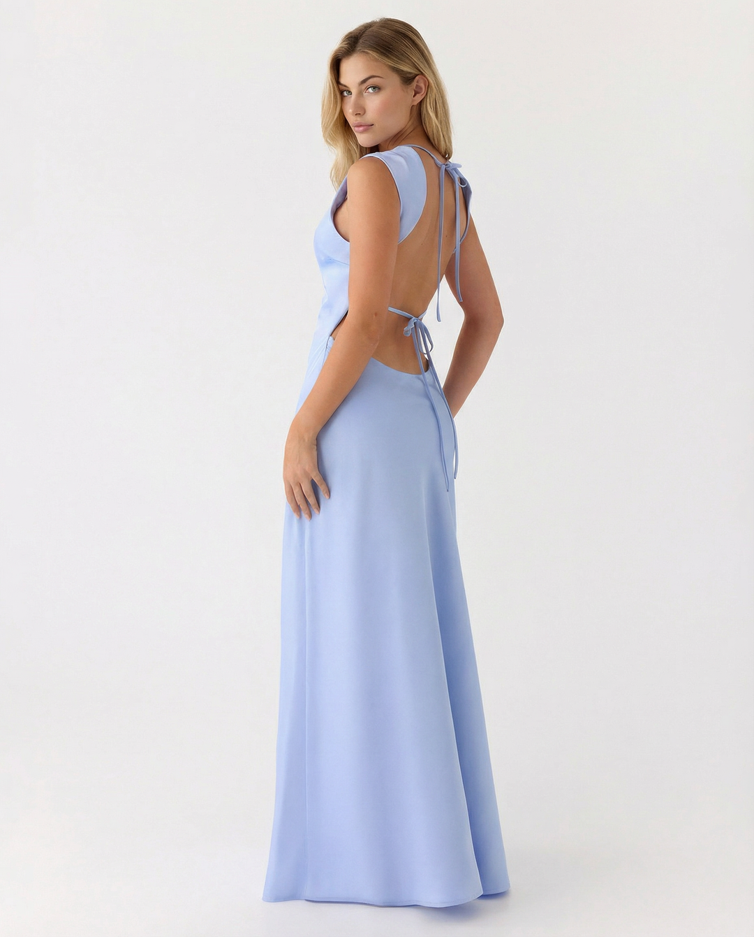 Becky | Satin Maxi Dress with Open Back and Strap Detail