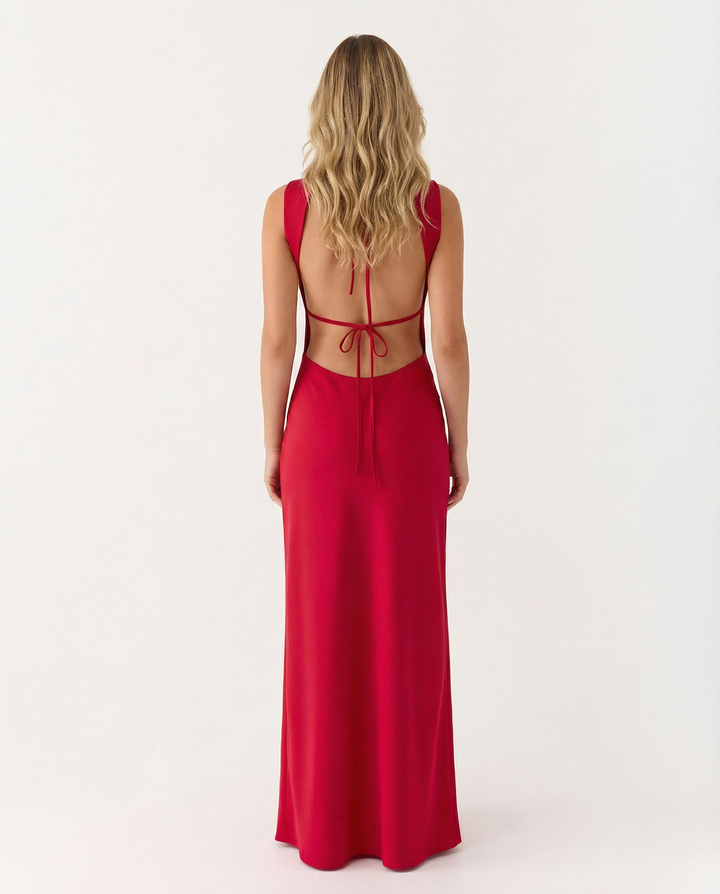 Becky | Satin Maxi Dress with Open Back and Strap Detail