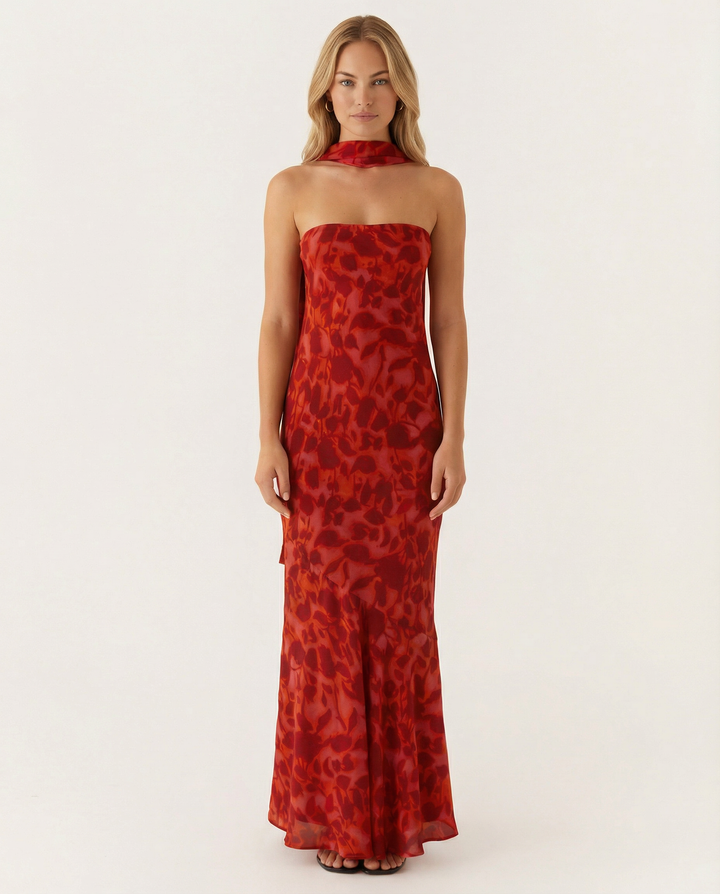 Shelia | Floral Chiffon Maxi Dress with Matching Scarf