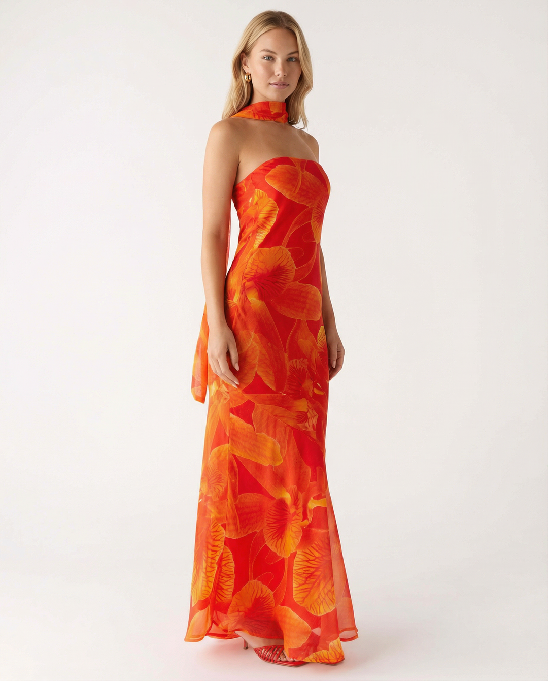 Shelia | Floral Chiffon Maxi Dress with Matching Scarf