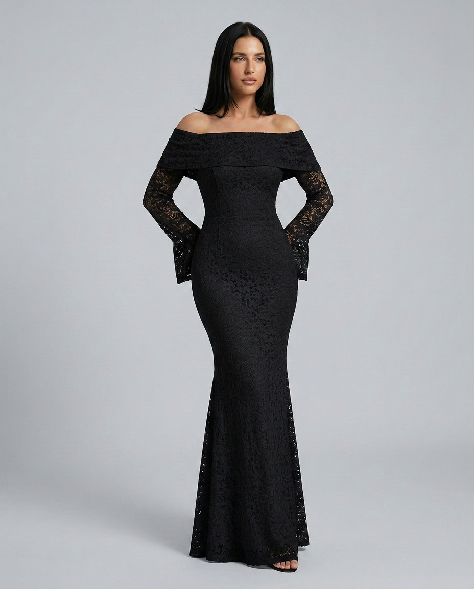 Mona | Lace Maxi Dress with Off Shoulder Neckline