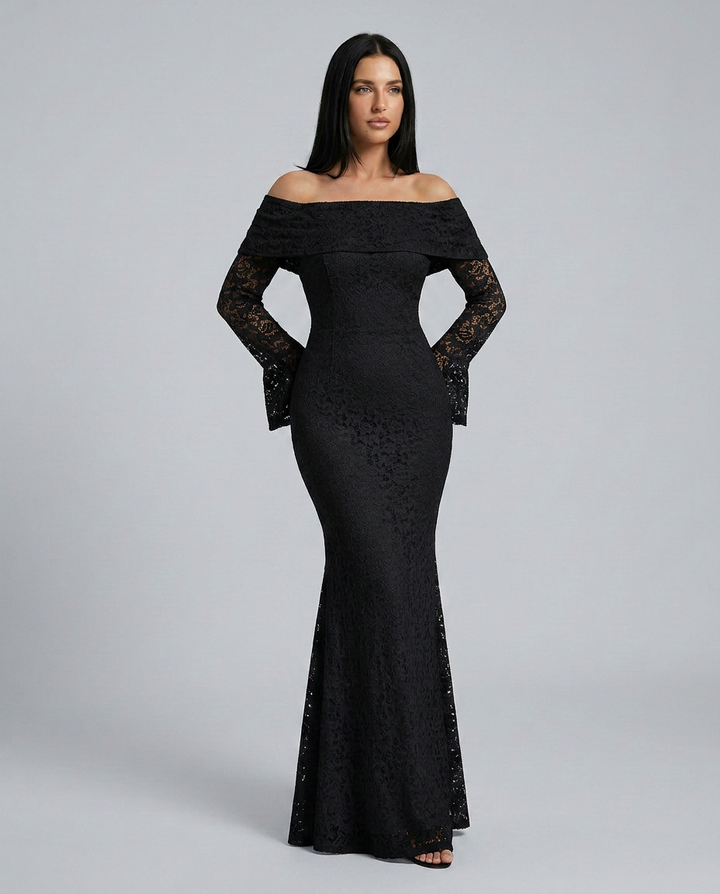 Mona | Lace Maxi Dress with Off Shoulder Neckline