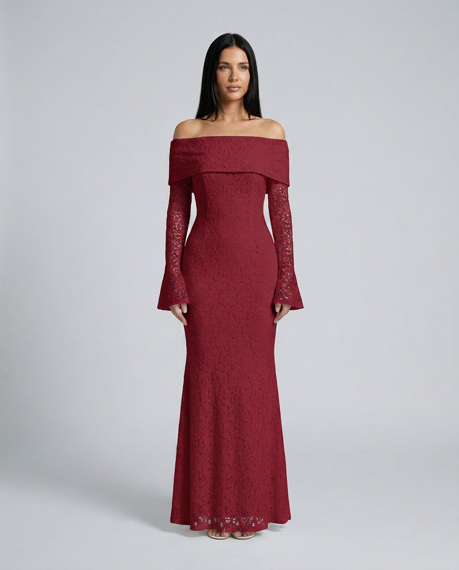 Mona | Lace Maxi Dress with Off Shoulder Neckline