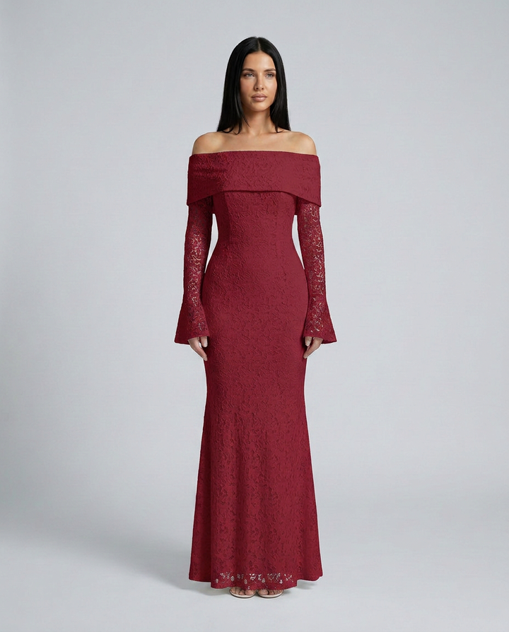Mona | Lace Maxi Dress with Off Shoulder Neckline