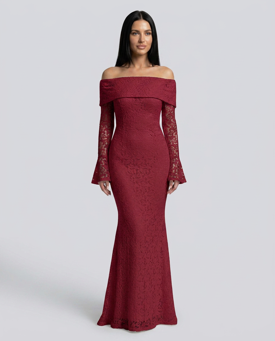 Mona | Lace Maxi Dress with Off Shoulder Neckline