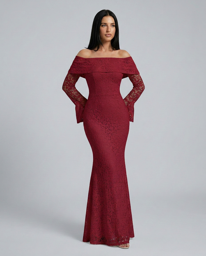 Mona | Lace Maxi Dress with Off Shoulder Neckline