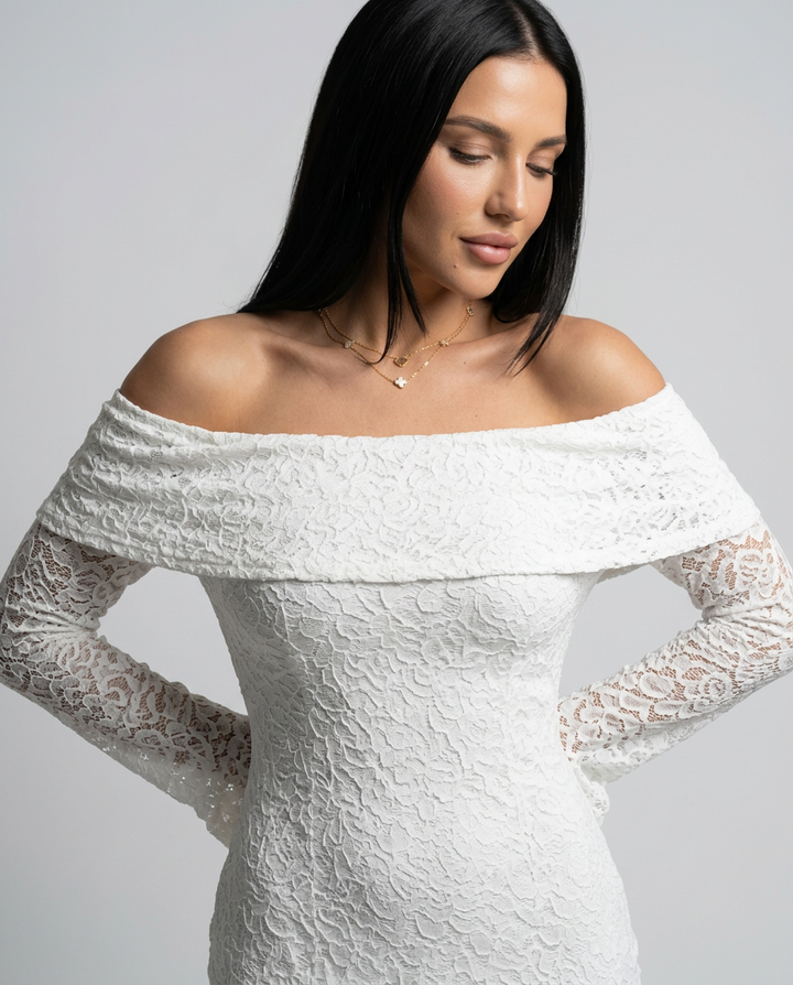 Mona | Lace Maxi Dress with Off Shoulder Neckline