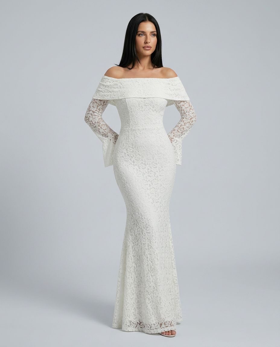 Mona | Lace Maxi Dress with Off Shoulder Neckline