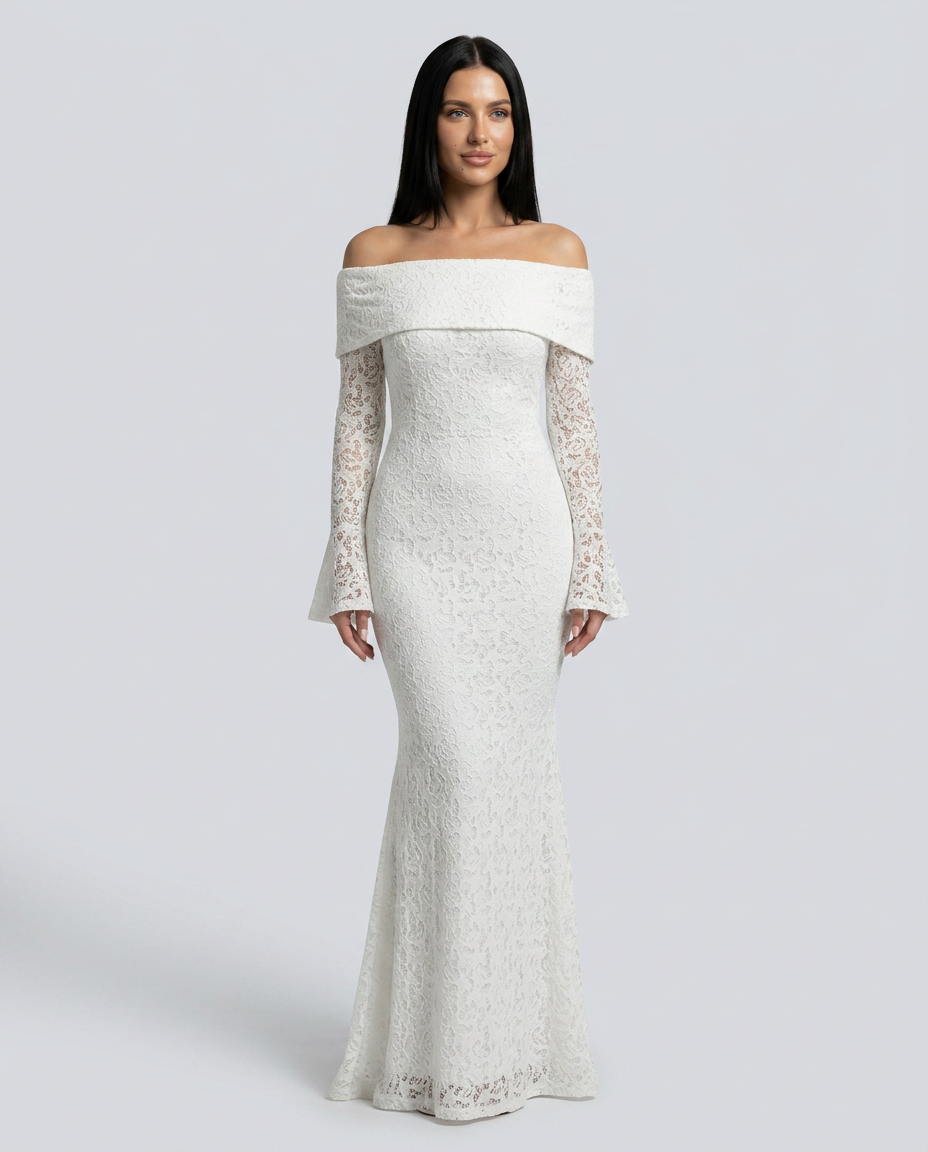 Mona | Lace Maxi Dress with Off Shoulder Neckline